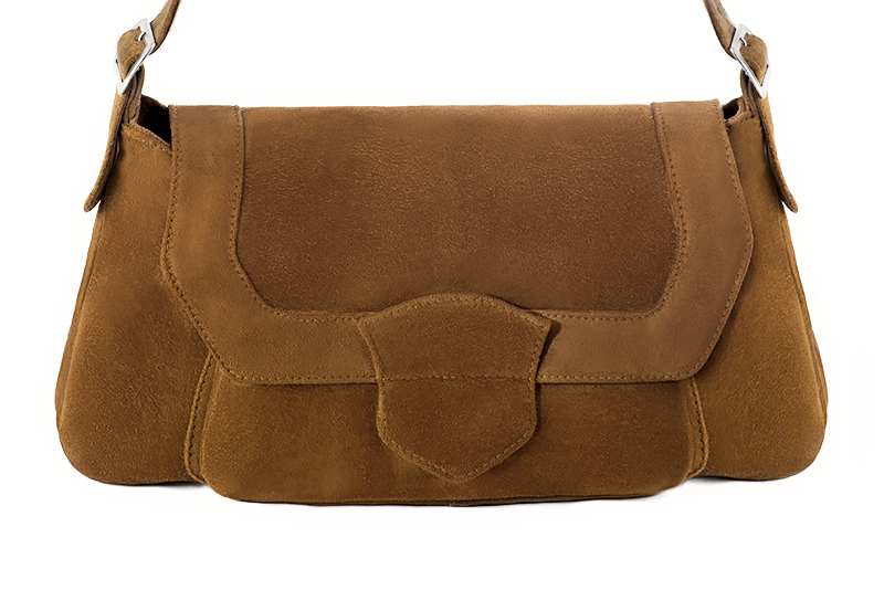 Caramel brown women's medium dress handbag, matching pumps and belts - Florence KOOIJMAN